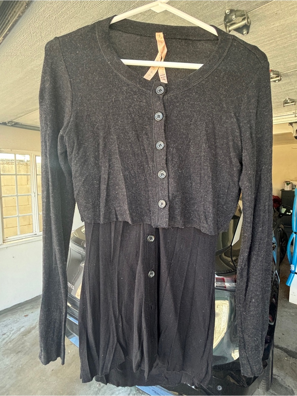 Dark Gray Layered Buttoned Cardigan & Tank Dress